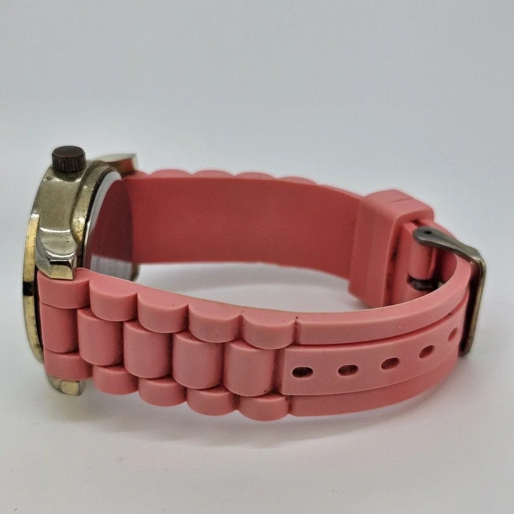 40MM Women's Watch Pink Dial Crystal Bezel Pink Plastic Bands New‎ Battery